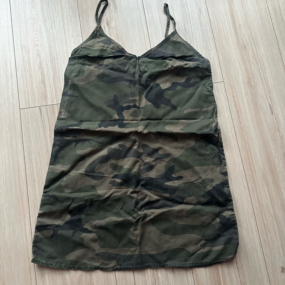 TNA Olive Camo Slip Dress with Thin Straps